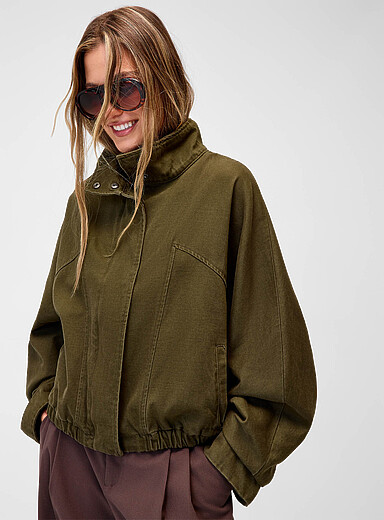 Funnel neck washed twill jacket