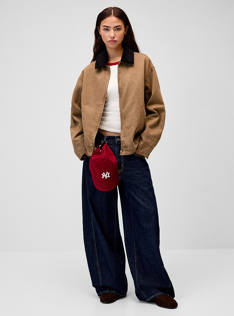Corduroy-collar zip-up twill jacket product image (primary)