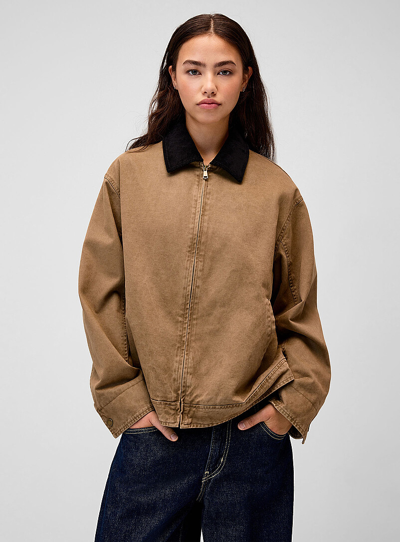 Corduroy-collar zip-up twill jacket product image 2