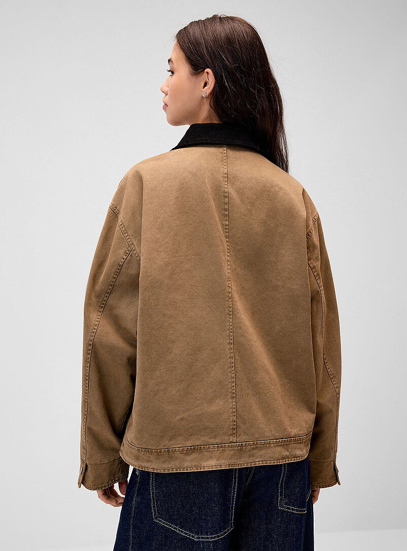 Corduroy-collar zip-up twill jacket product image 3
