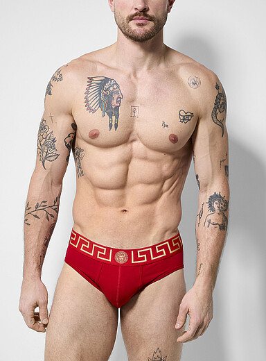 Versace: Le slip rouge logo signature dor&eacute; Coton Rouge pour homme