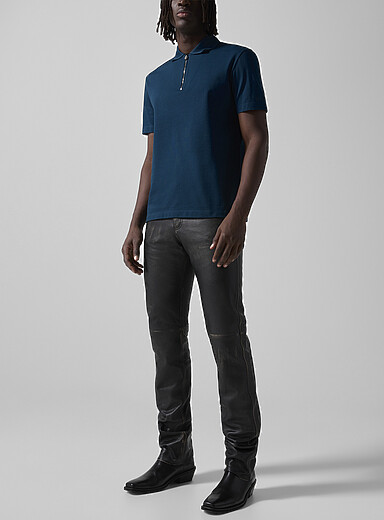 Versace Black Distressed fitted grained leather pant for men
