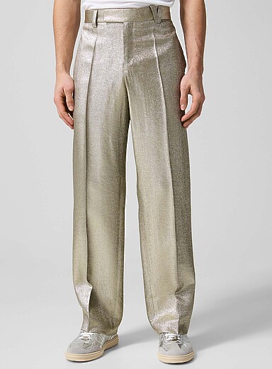 Versace Golden Yellow Golden Lurex pleated pant for men