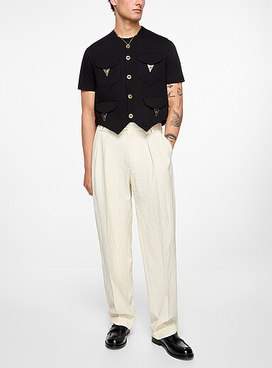 Versace White Wrinkled virgin wool cuffed pant for men