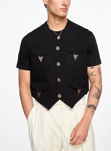 Versace Black Medusa points woollen cowboy vest for men