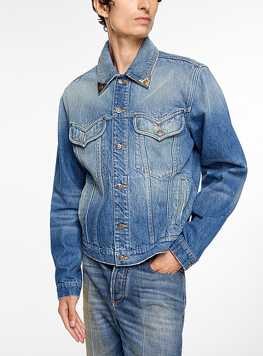Metal tip collar jean jacket