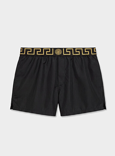 Versace Black Greca waistband swim short for men
