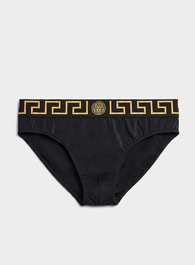 Versace Black Greca waistband swim brief for men