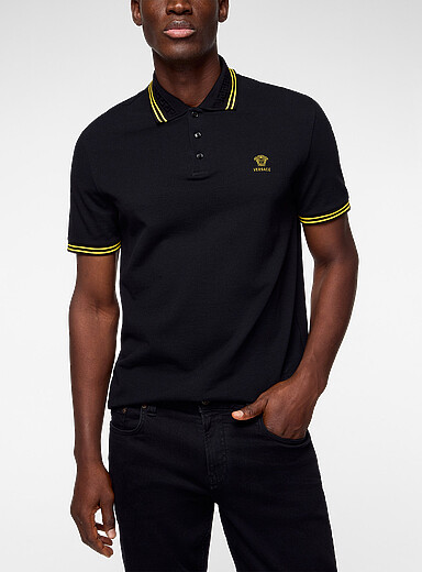 Versace Black Greca trim piqu&eacute; polo shirt for men