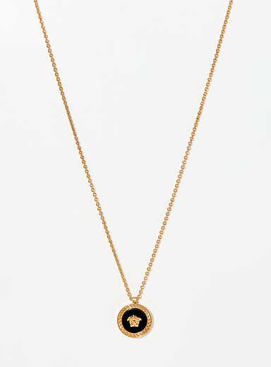 Medusa black and gold medallion necklace