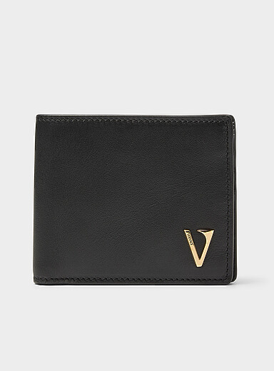 Le portefeuille en cuir logo dor&eacute;
