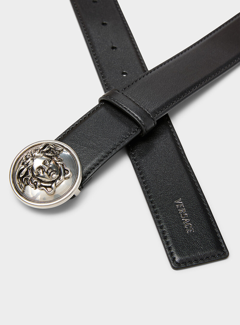 Versace Black Medusa round buckle belt for men
