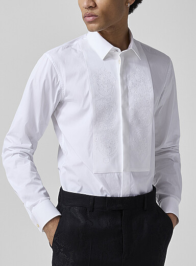 Versace White Barocco embroidered bib shirt for men