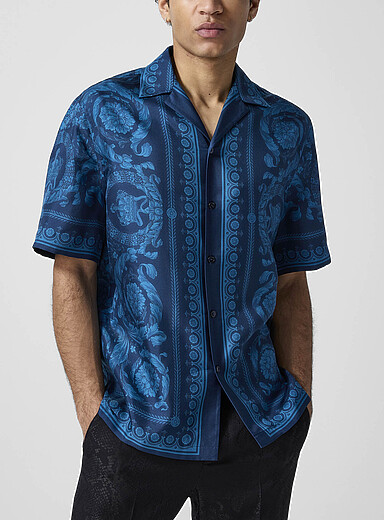Versace: La chemise cabana pure soie Barocco Noir pour homme