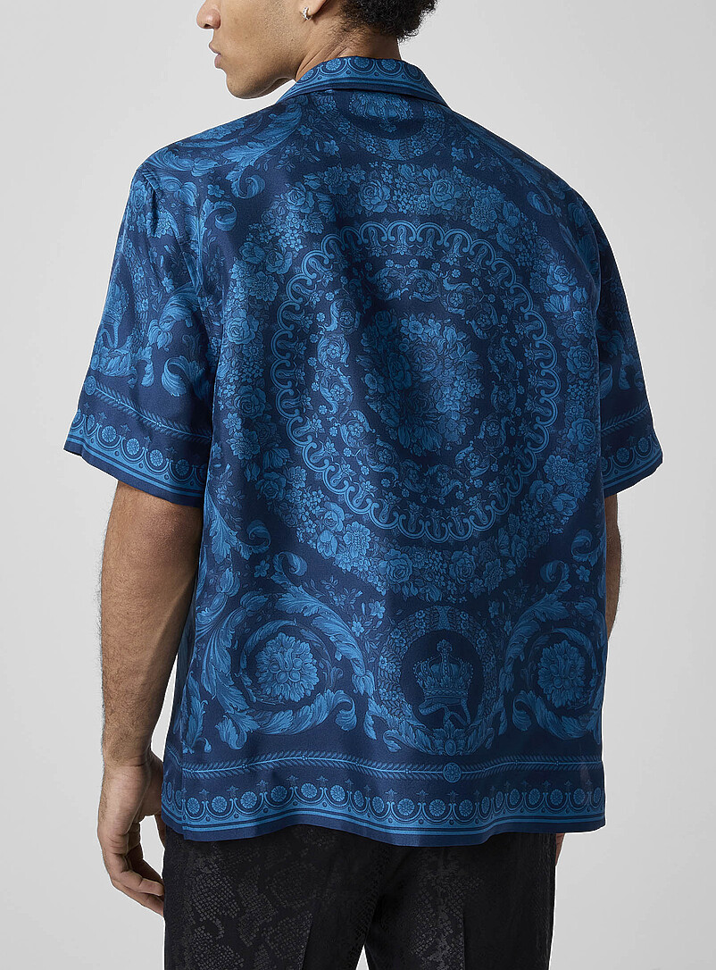 Versace: La chemise cabana pure soie Barocco Noir pour homme