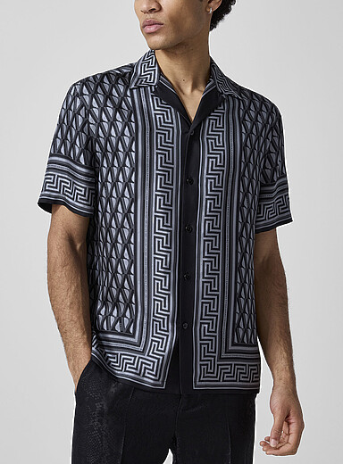 Versace Black V Greca silky cabana shirt for men