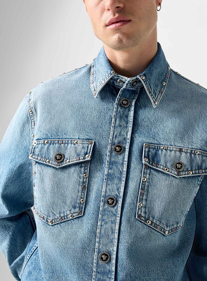 Studded denim overshirt | Versace | | Simons