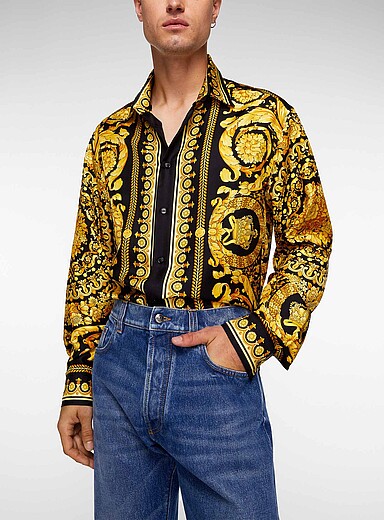 Versace Patterned Black Barocco pure silk shirt for men