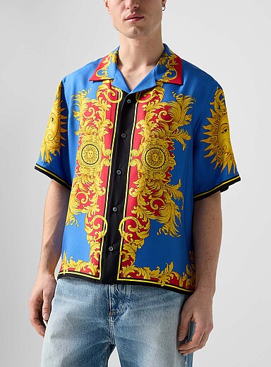 Versace Patterned Blue Baroque sun pure silk cabana shirt for men