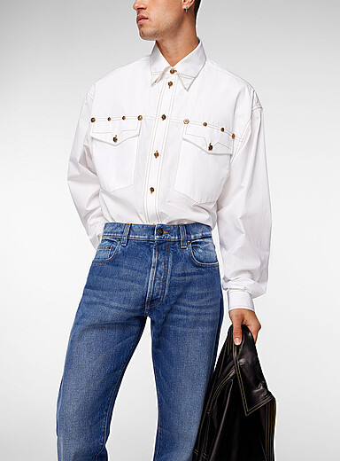Versace: La chemise western popeline craquante Blanc pour homme