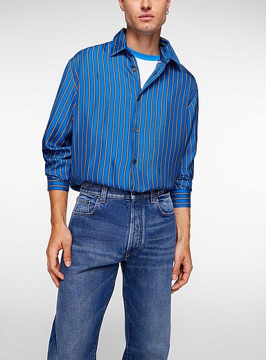 Versace Blue Meandros stripe silky shirt for men