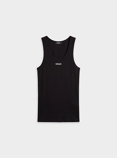 Versace Black Signature ribbed tank top for men
