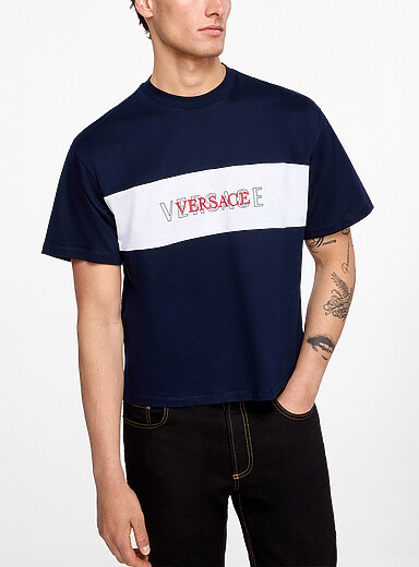 Versace Navy/Midnight Blue Block logo boxy-fit T-shirt for men