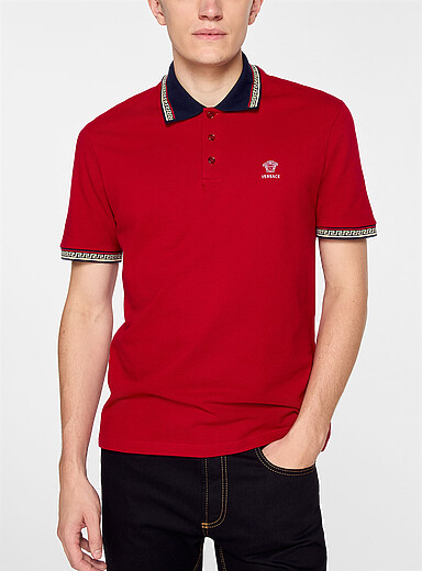Versace Red Greca trim piqu&eacute; polo shirt for men