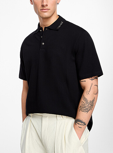 Versace: Le polo col signature perl&eacute;e Noir pour homme