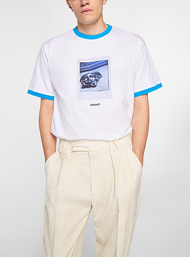 Versace: Le t-shirt <i>ringer</i> Polaroid M&eacute;duse Blanc pour homme
