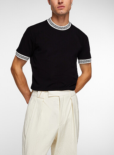 Versace Black Greca trim fitted T-shirt for men