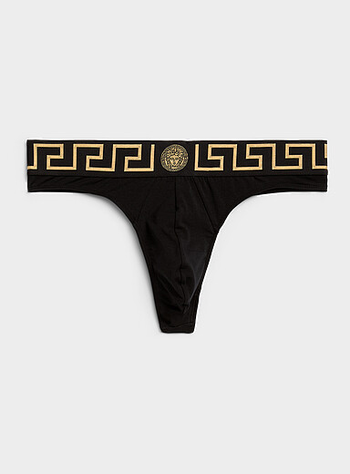 Versace: Le tanga taille Greca Noir pour homme