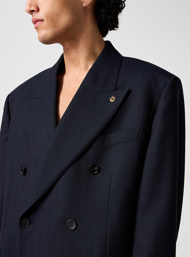 Grooved stripes double-breasted blazer with pin product image 2