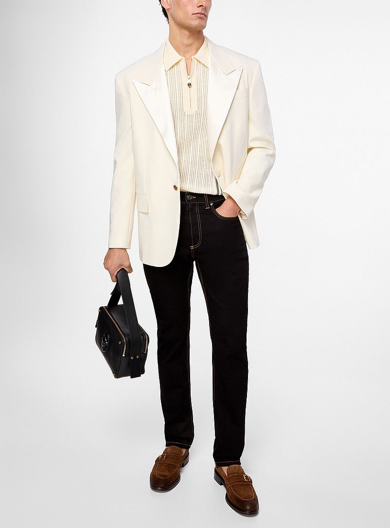 Satiny collar cream-coloured tuxedo jacket product image 2