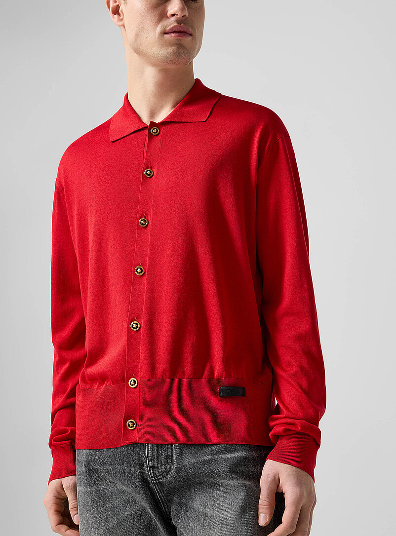 Golden Buttons Polo-Collar Cardigan