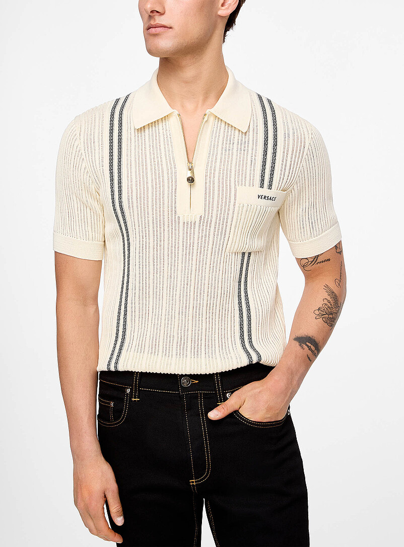 Greca bands openwork zip-up polo shirt product image (primary)