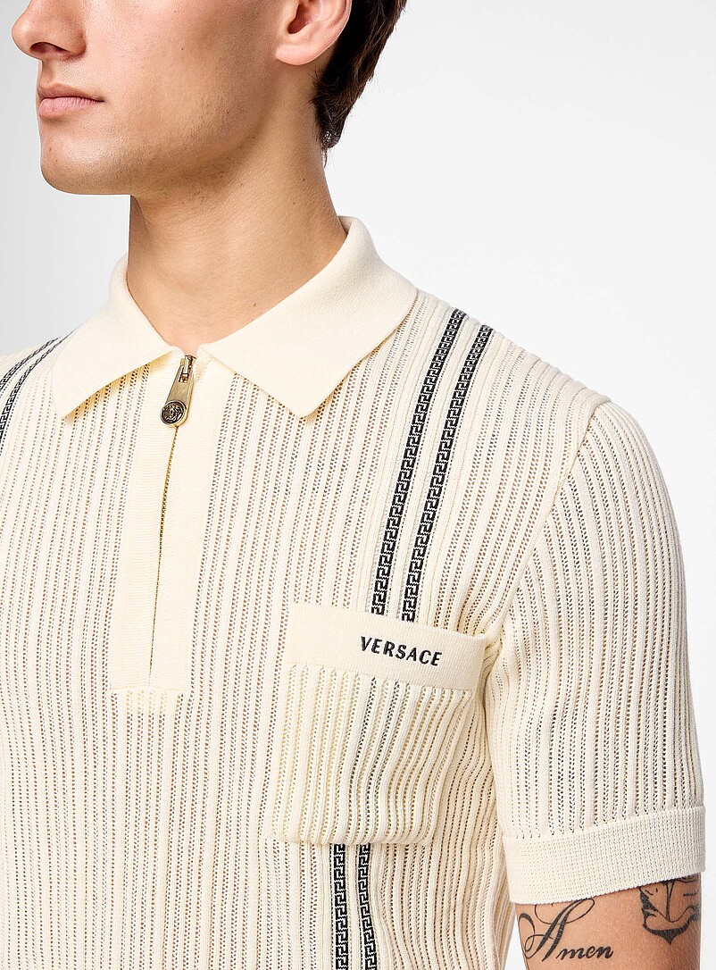 Greca bands openwork zip-up polo shirt product image 2