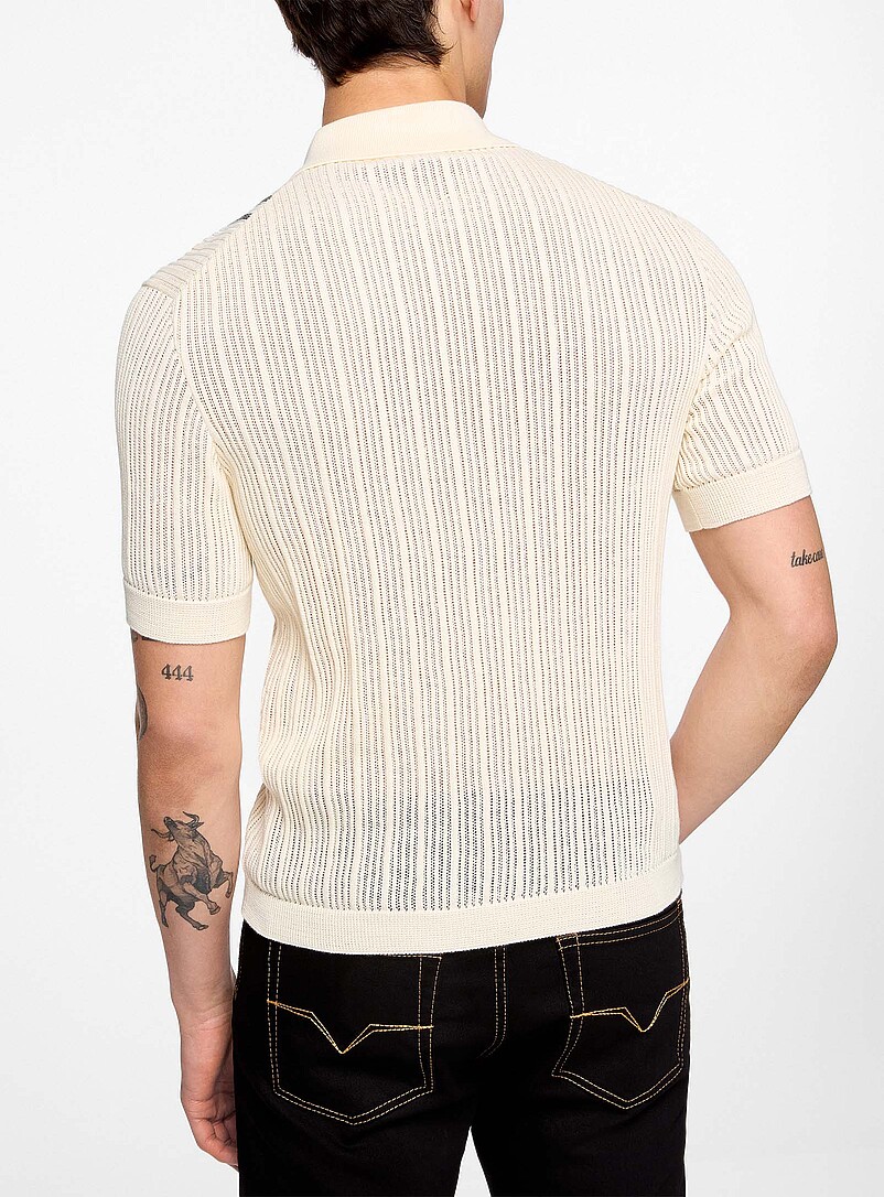 Greca bands openwork zip-up polo shirt product image 3
