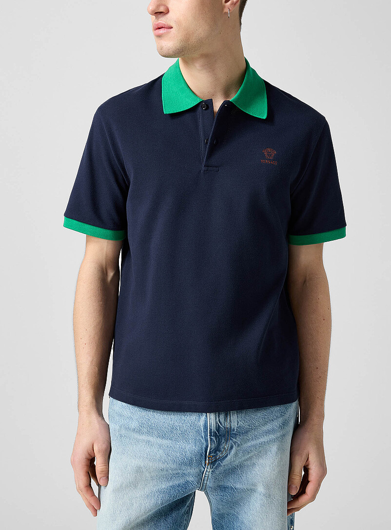 Contrasting Collar Piqué Polo Shirt