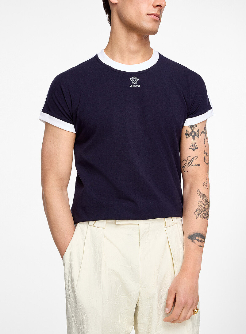 Embroidered logo contrasting trim T-shirt product image (primary)