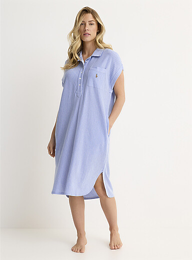 Polo Ralph Lauren Blue Pinstripes polo collar nightgown for women