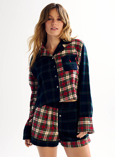 Polo Ralph Lauren Patterned Blue Checkered patchwork flannel pyjama set <b>Christmas Collection</b> for women