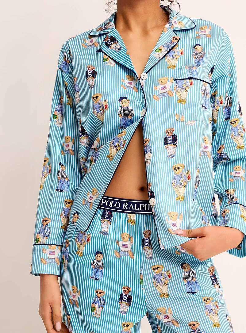 Polo Ralph Lauren: L'ensemble pyjama popeline ray&eacute; oursons Bleu &agrave; motifs pour femme