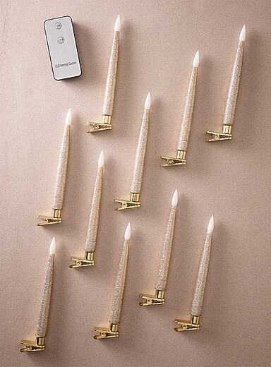 Les chandelles paillettes dor&eacute;es &agrave; DEL pour sapin Ensemble de 10 <b>Collection de No&euml;l</b>