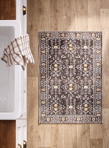 Simons Maison: Le tapis style persan fleurs du pass&eacute; 60 x 90 cm Brun &agrave; motifs