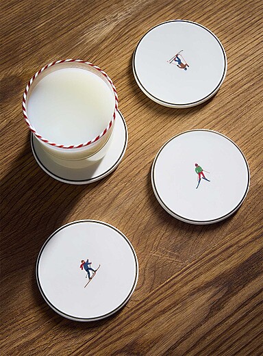 Les sous-verres c&eacute;ramique skieurs Ensemble de 4
