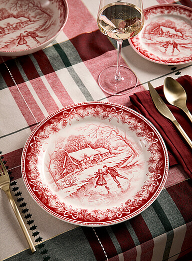 Old-timey skaters ceramic plate <b>Christmas Collection</b>