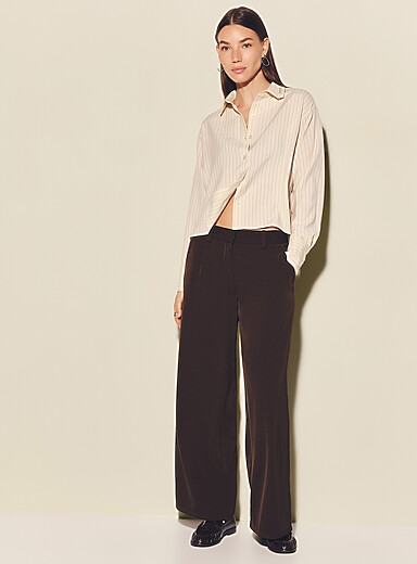 FIVE STUDIOS Brown Wrinkle-resistant dress pant <b>Fit: Wide leg, regular waist</b> for women