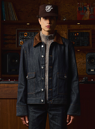 Faux-suede collar jean jacket