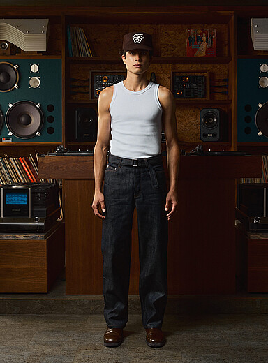 FIVE STUDIOS Blue Indigo belted jean <b>Straight fit</b> for men